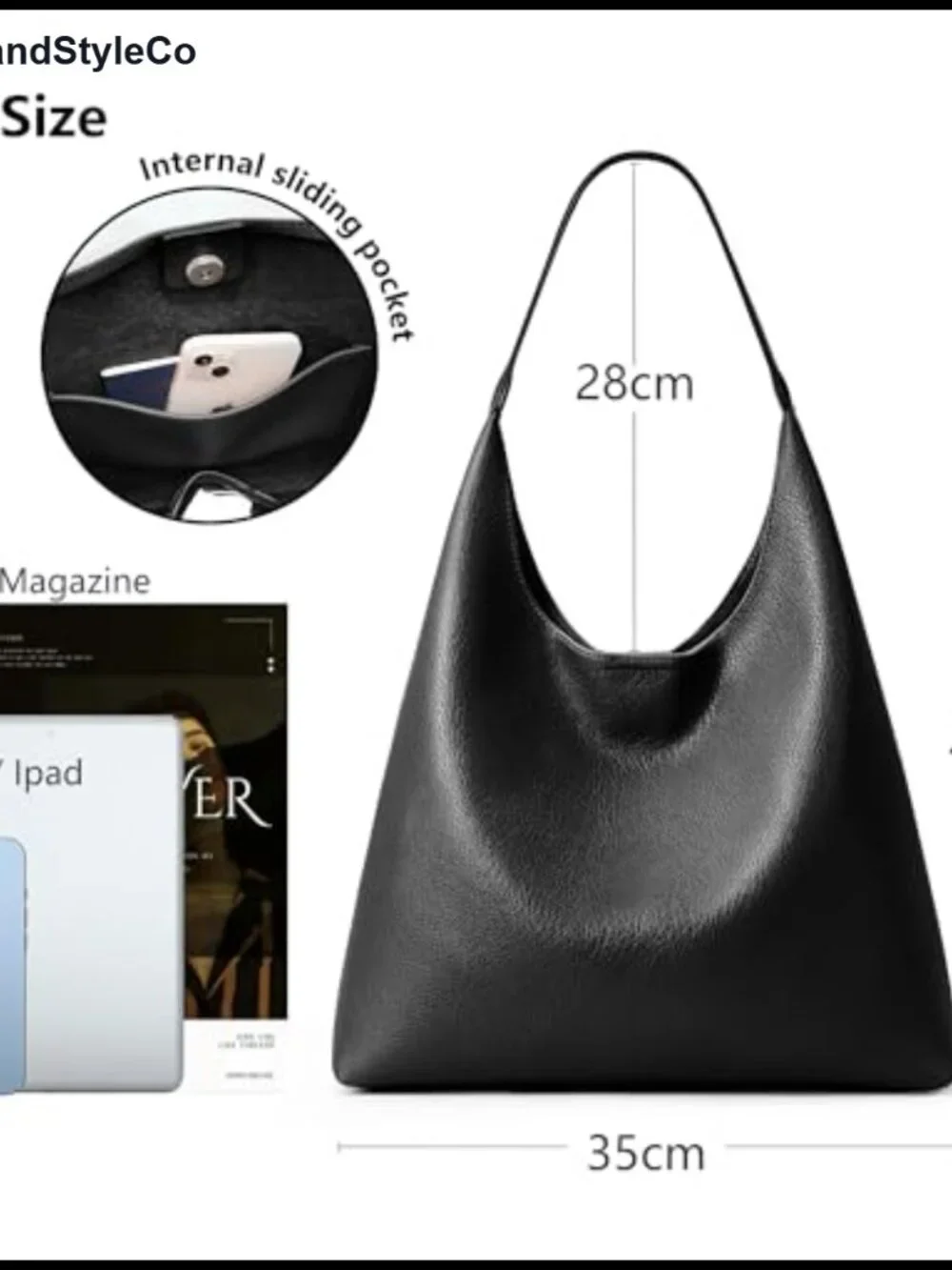 KALIDI Slouchy Hobo Bag Vegan Leather Shoulder Tote Weekender Everyday Purse
